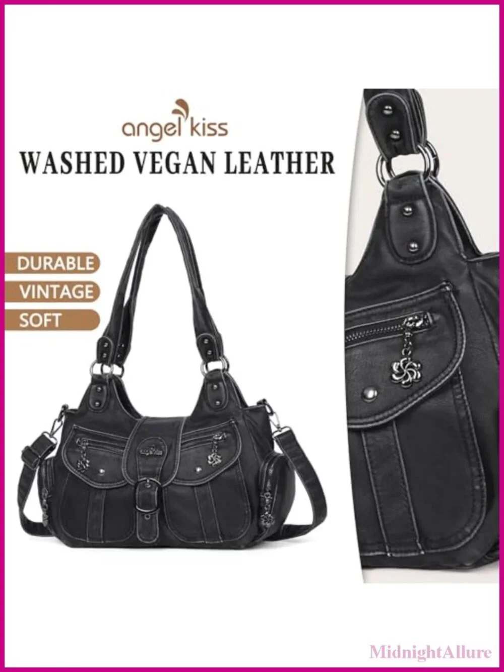 Vegan Leather Hobo Shoulder Bag Crossbody Strap Roomy Tote Purse